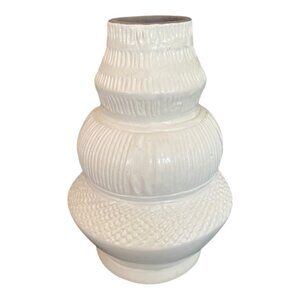 NEW Triple Gourd White Vase 9" Handcrafted Textured Embossed Ceramic Opalhouse